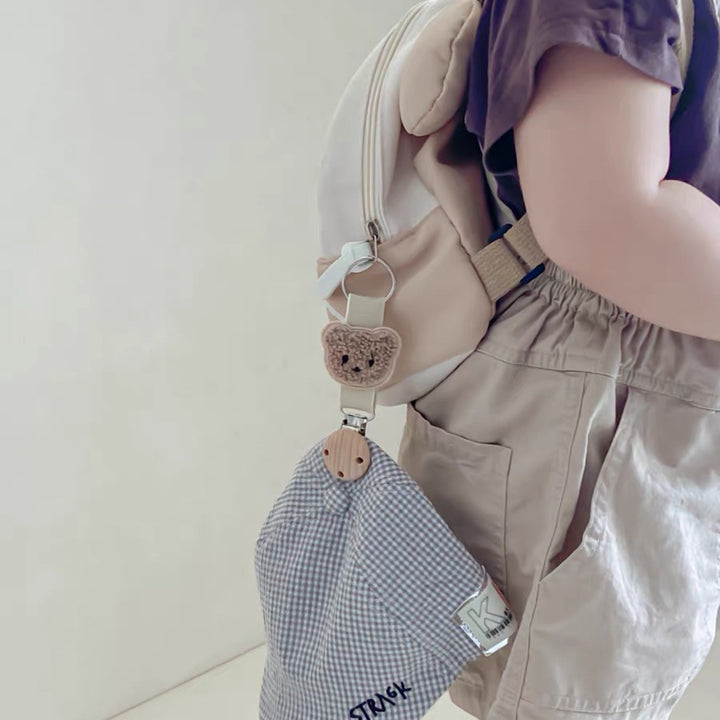 Plush Teddy Bear Pacifier and Teether Holder Strap with Wooden Safety Clip