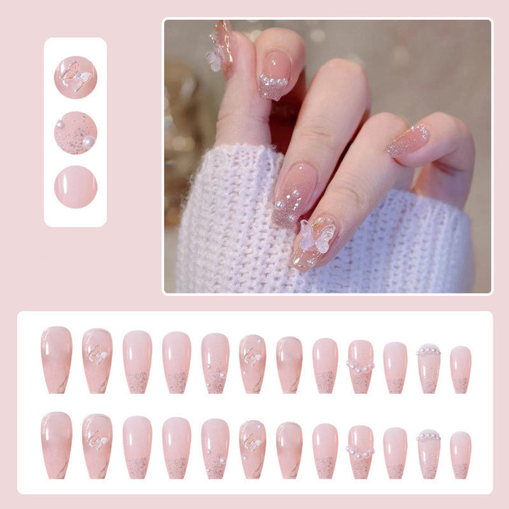 Decorative Press-On Nail Set with Butterfly Design