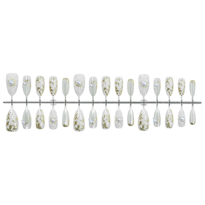 Artificial nail set with elegant flower and pearl decorations Kalsten
