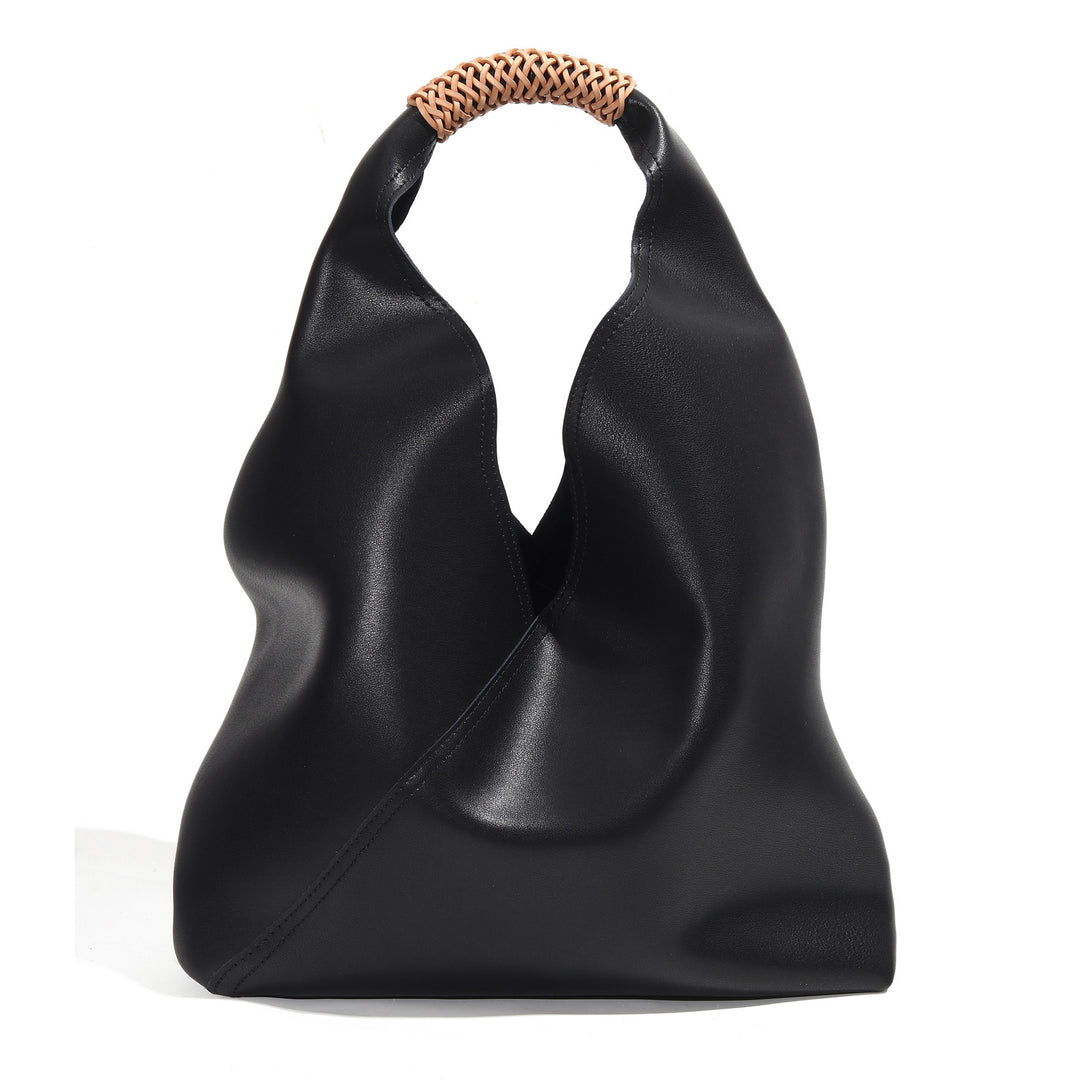 Sculptural Slouch Leather Hobo Tote with Braided Top Handle