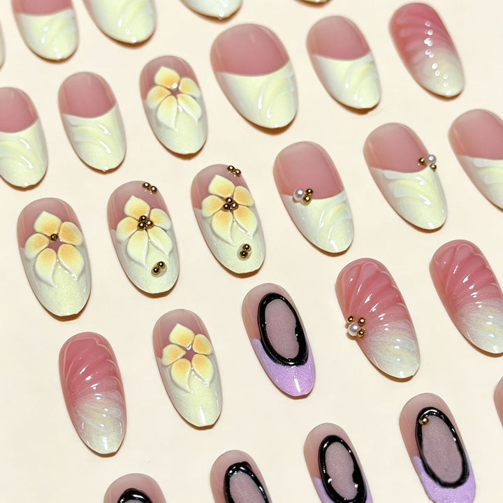Artistic 3D Floral Press-On Nail Extensions Kalsten