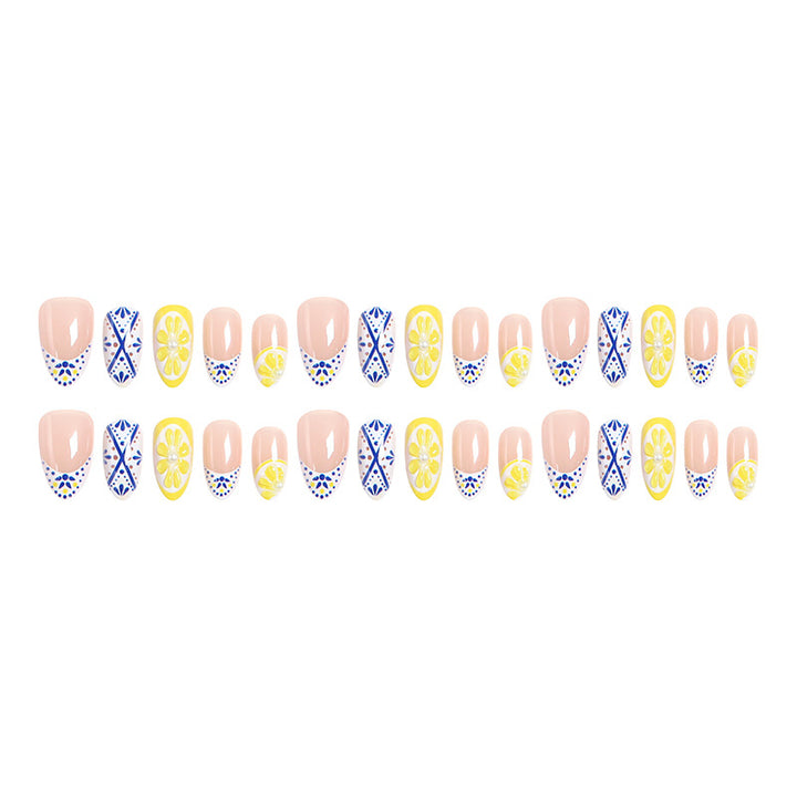 Artificial nail set with creative lemon and flower patterns Kalsten