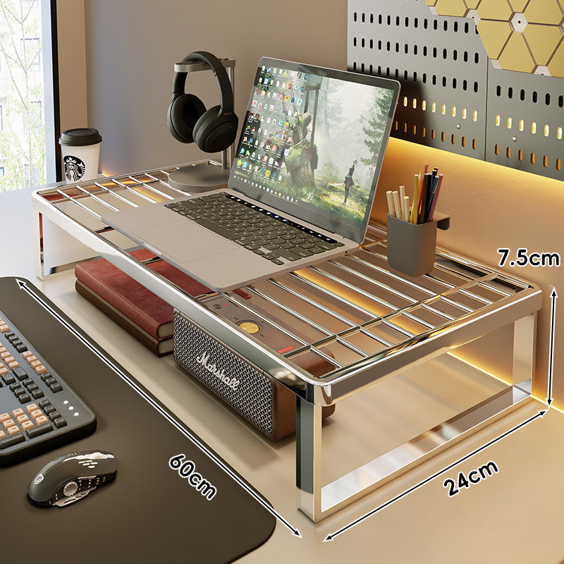 Ventilated Metal Grid Laptop & Monitor Riser with Under-Storage Shelf