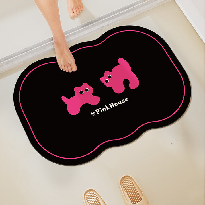 Cloud-Shaped Microfiber Anti-Slip Absorbent Bathroom Mat with Cartoon Dog Print