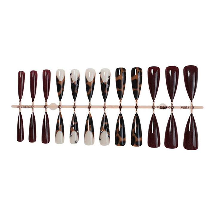 Artificial nail set with elegant leopard and burgundy design Kalsten