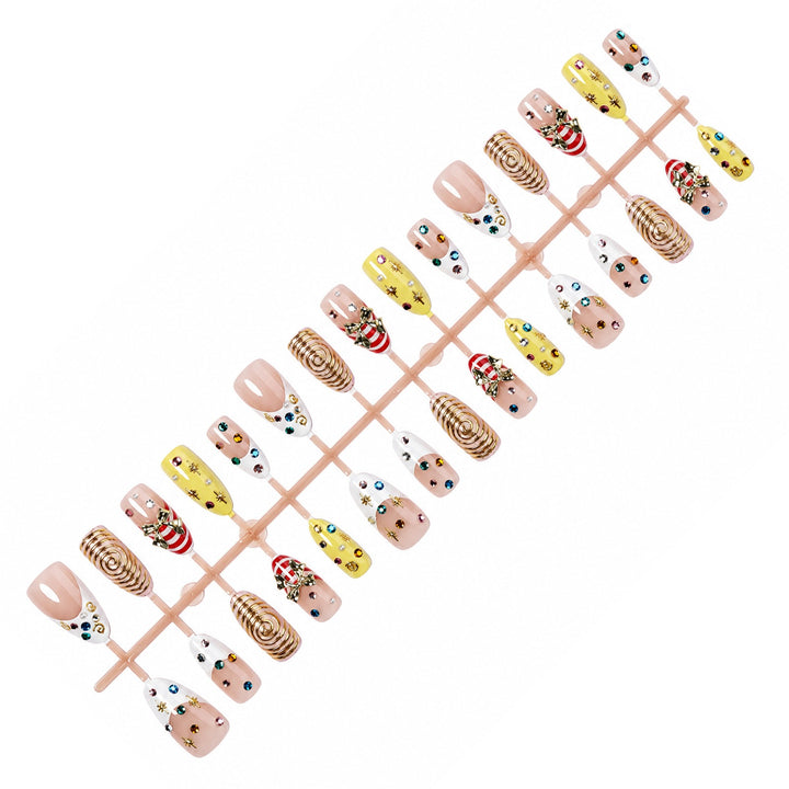 Glamorous artificial nail set with playful designs and sparkling accents Kalsten