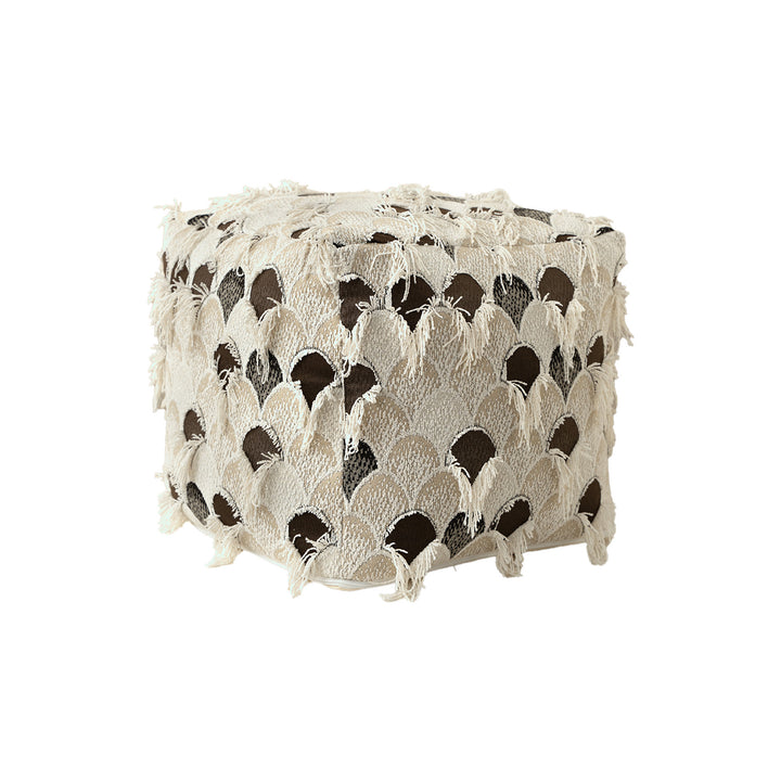 Padded Boho seat pouf with fringes and woven patchwork cover