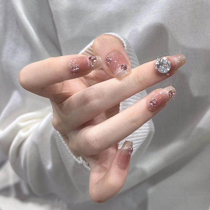 Elegant Rhinestone-Embellished Press-On Nail Art