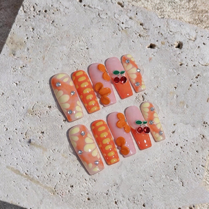Artistic 3D Floral Press-On Nail Set