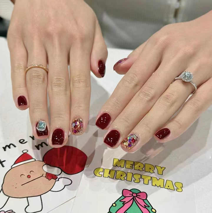 Elegant Press-On Nail Art Set with Gemstone Accents Kalsten
