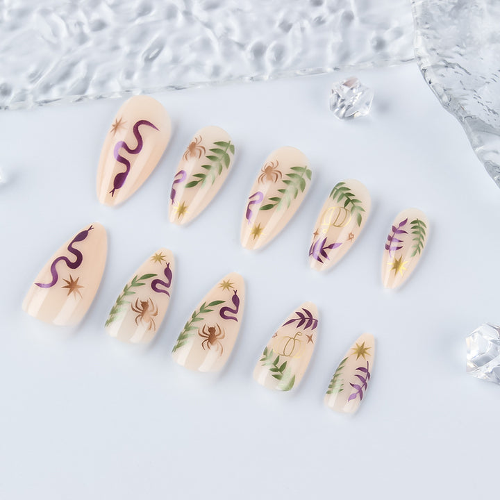 Artistic Press-On Nail Set with Halloween-Inspired Designs Kalsten