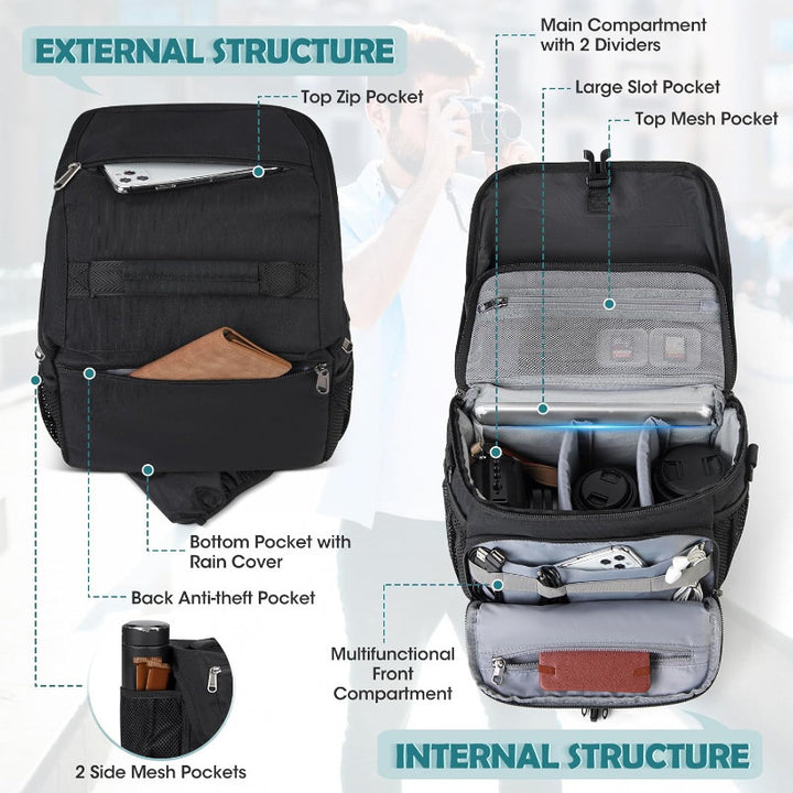 Camera bag with padded compartments and weather resistance Kalsten