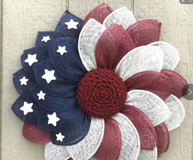 Unisex nan patriotic mesh floral wreath with layered petal design and star accents Kalsten