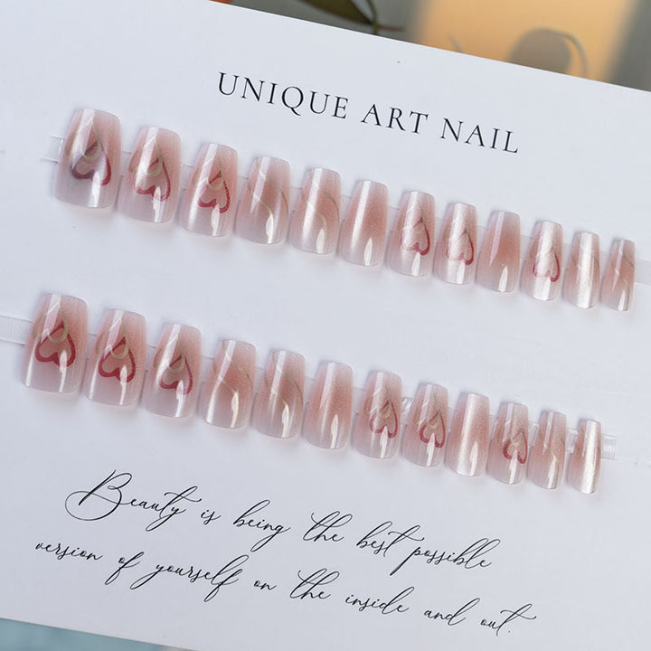 Artistic Press-On Nail Set with Heart Design