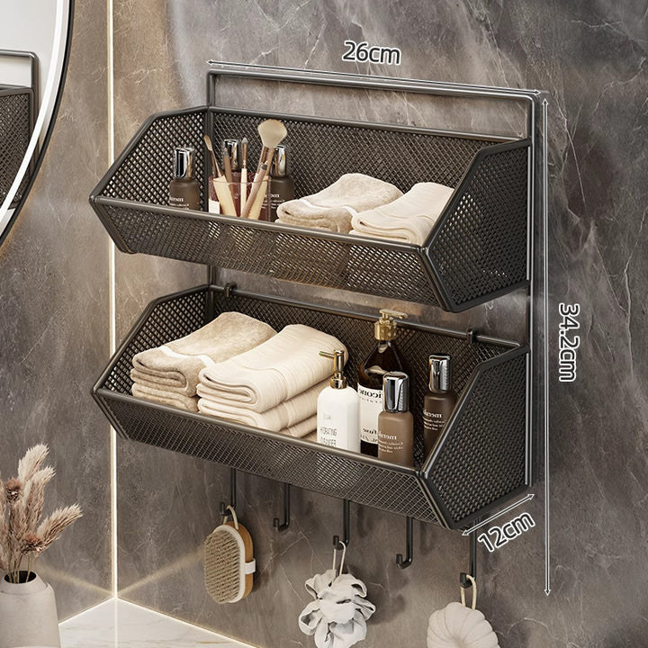 Wall-Mounted Mesh Bathroom Organizer Shelf