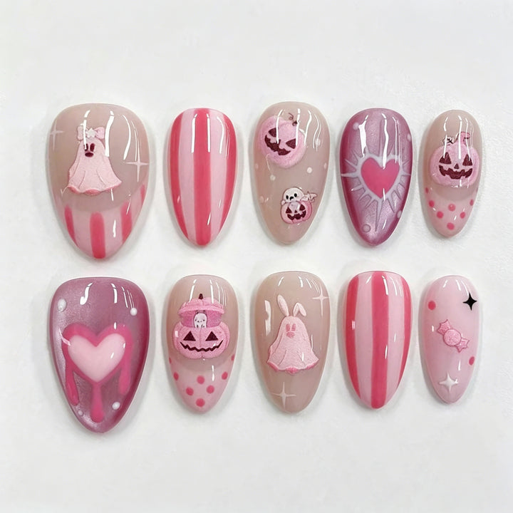 Whimsical Ghost-Themed Press-On Nail Art Set