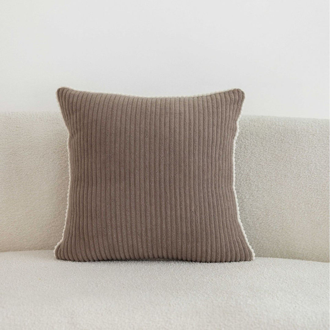 Ribbed Corduroy Square Throw Pillow with Scalloped Edge