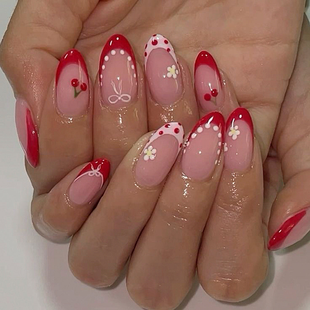 Artistic Nail Extensions with Cheerful Cherry Design Kalsten