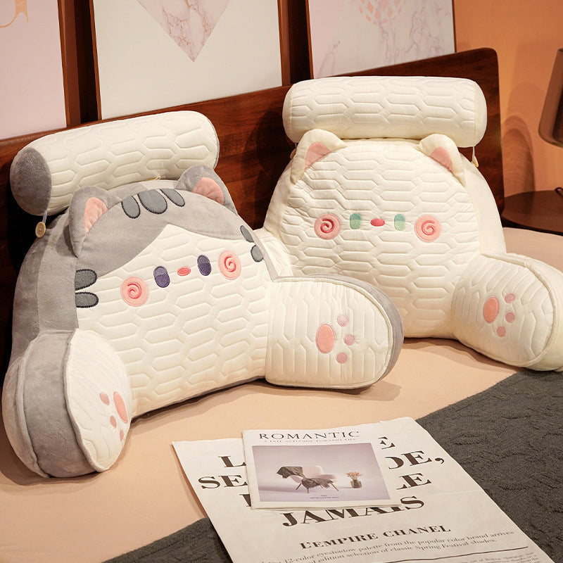 Comfort back support for the bed with armrests and removable neck roll in cat design