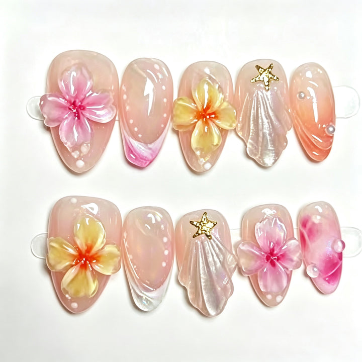 Floral-Themed Press-On Nail Art Set with 3D Accents Kalsten
