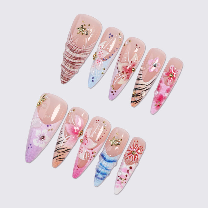 Artificial nail set with floral and creative designs Kalsten
