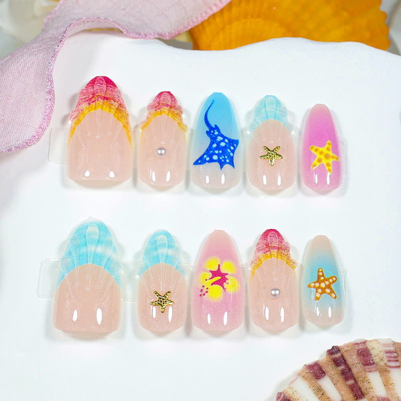 Artificial nail set with maritime and colorful designs Kalsten