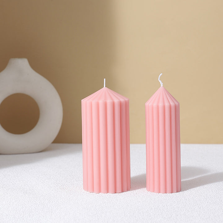 Vertical-Fluted Decorative Pillar Candle Duo