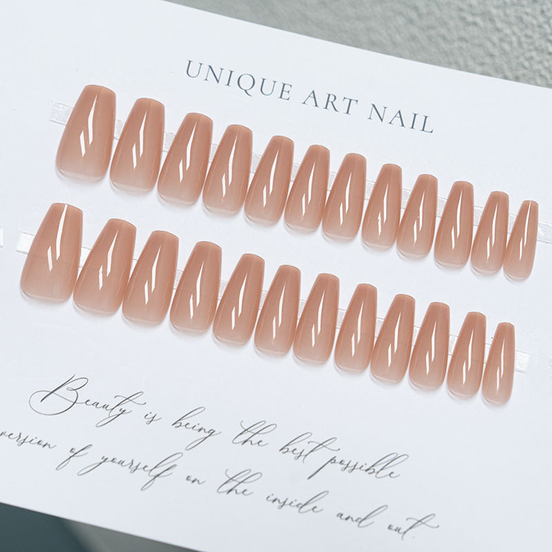 Natural Glossy Long Coffin Press-On Nails
