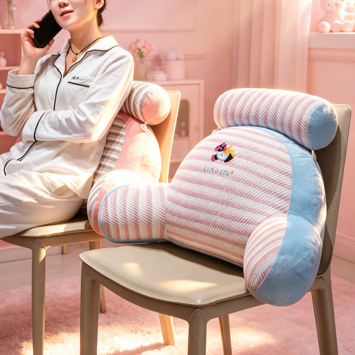 Padded bed backrest cushion with armrests and detachable neck roll
