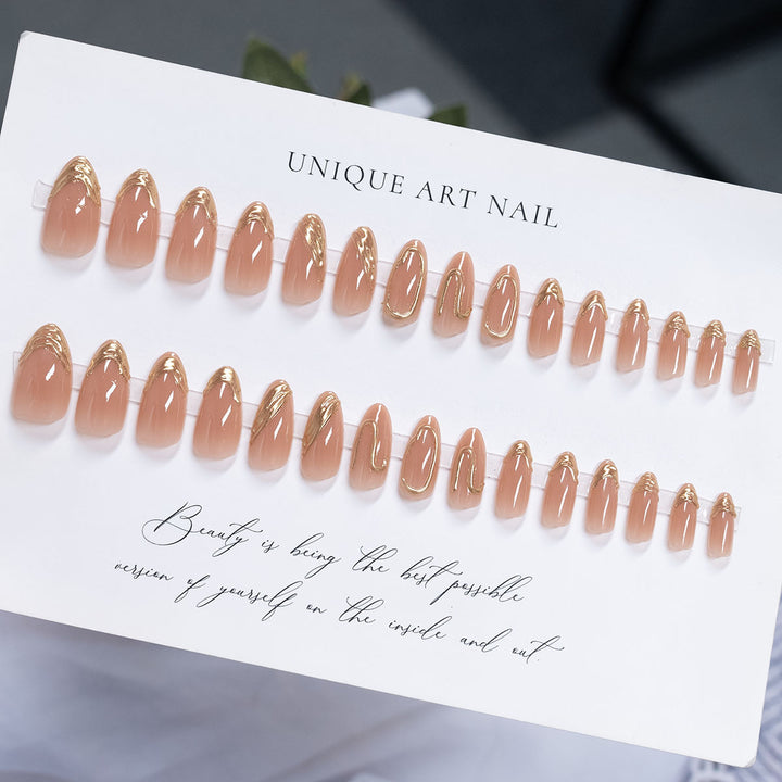 Elegant Gold-Trimmed Stiletto Press-On Nails