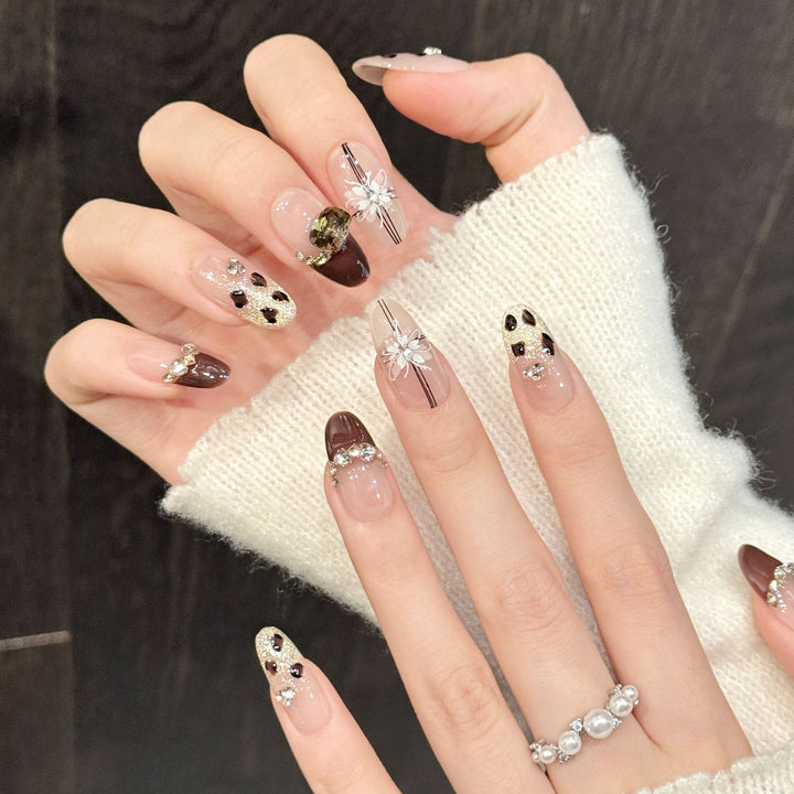 Artistic Jewel-Embellished Press-On Nail Set