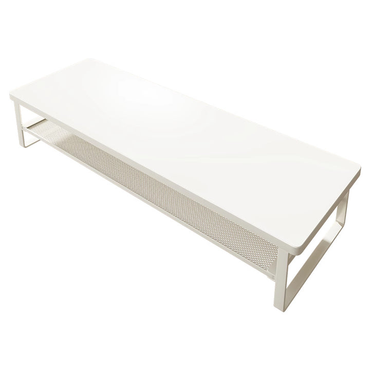 Wood-Top Monitor Stand Riser with Metal Frame and Mesh Under-Shelf