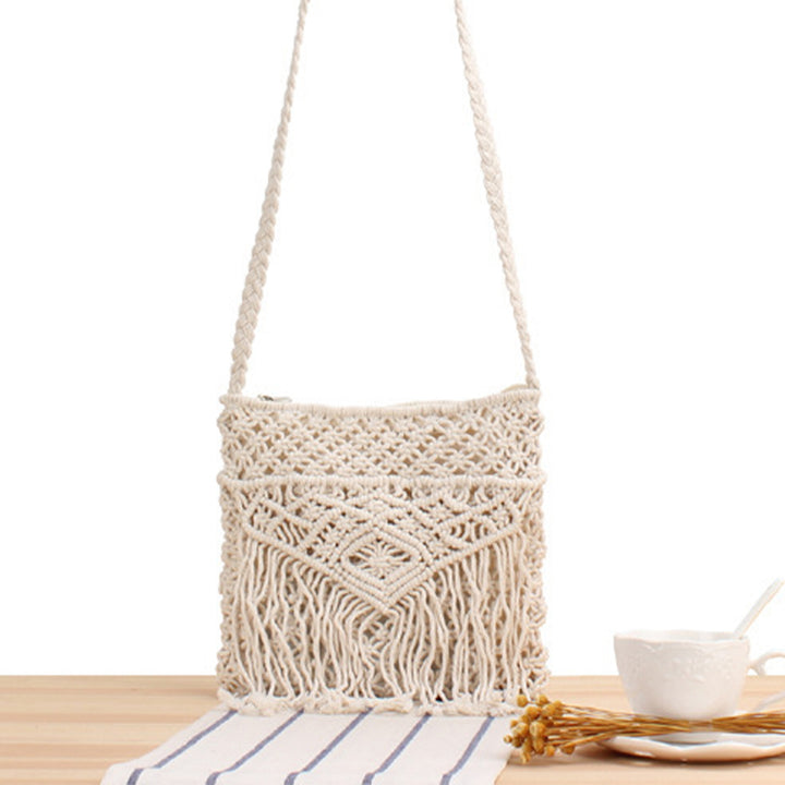 Macramé shoulder bag with fringed decoration Kalsten