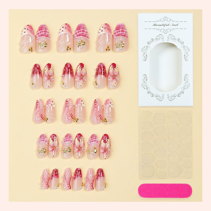 Creative nail art set with romantic flower pattern and sparkling accents Kalsten