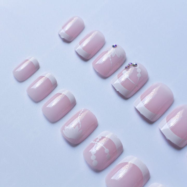 Elegant French Tip Floral Nail Art