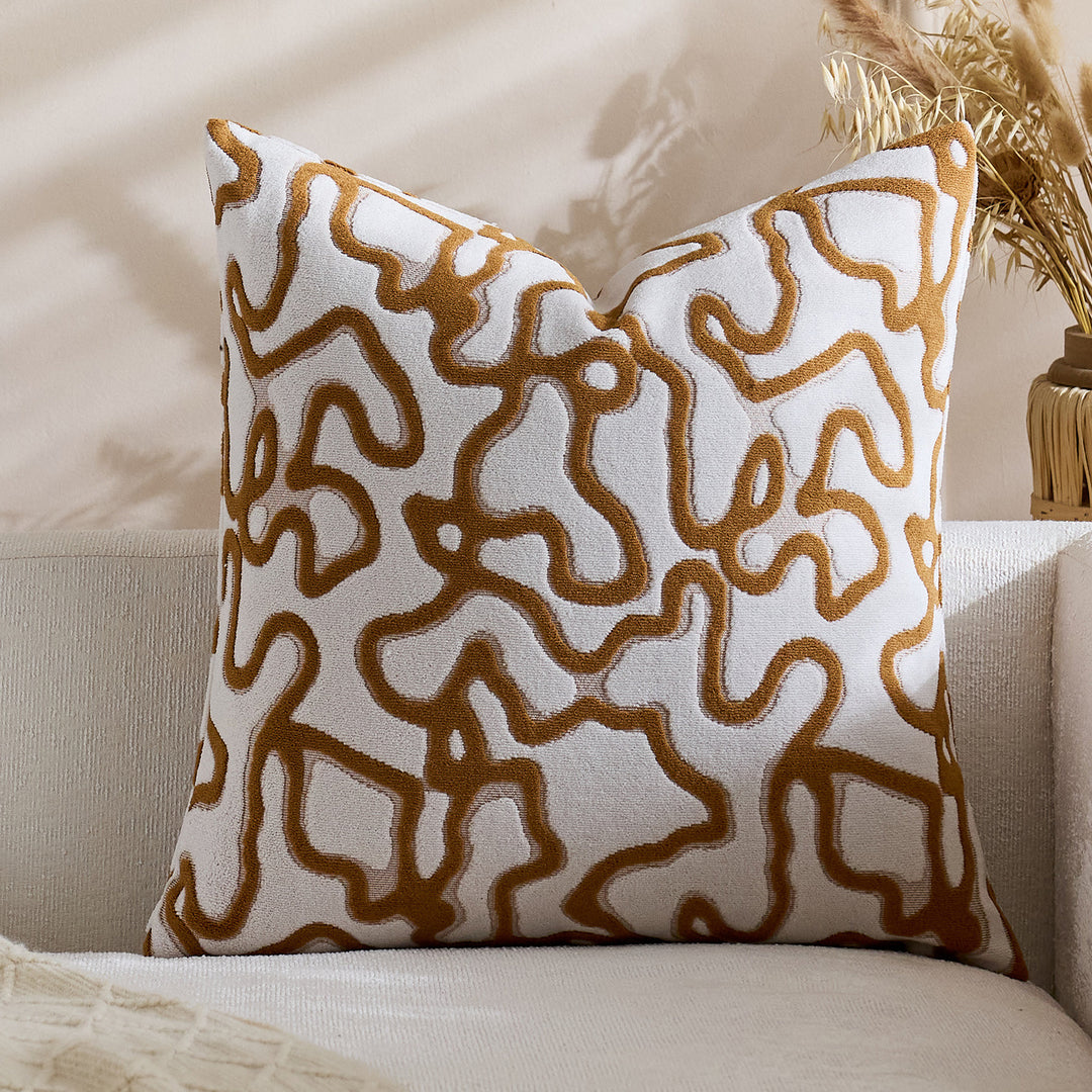 Tufted Chenille Abstract Maze Square Throw Pillow Cover