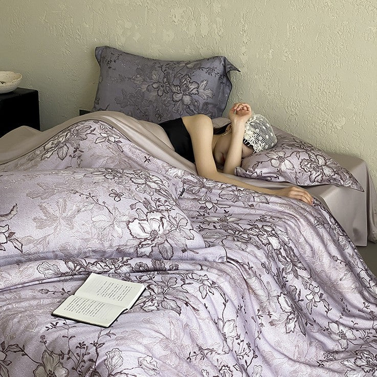 Jacquard bedding set with tonal floral relief and silky-matte finish
