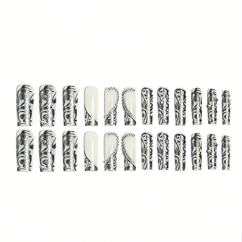 Acrylic nail set with elegant patterns and sparkling accents Kalsten