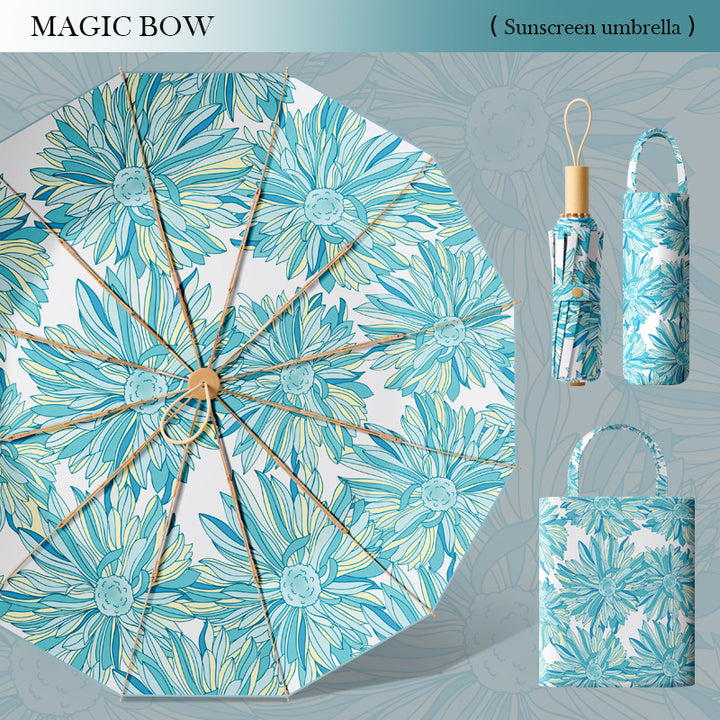 Women's elegant folding parasol with floral accents and practical carrying bag Kalsten
