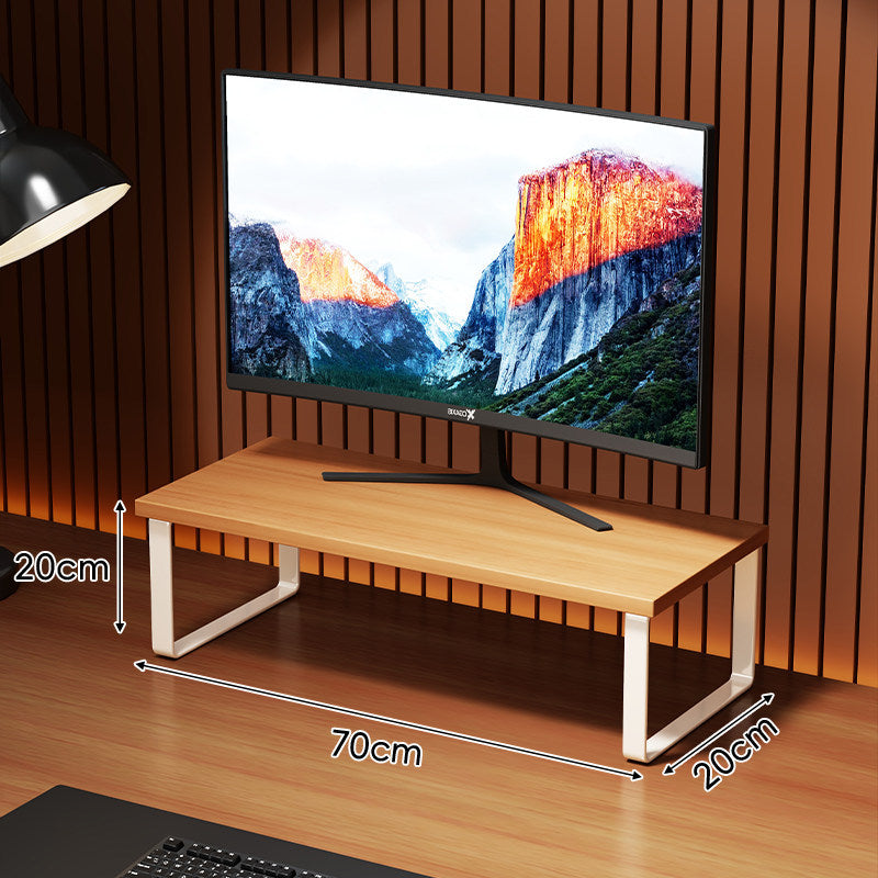 Compact Wooden Monitor Riser with Metal Frame and Under-Shelf Storage