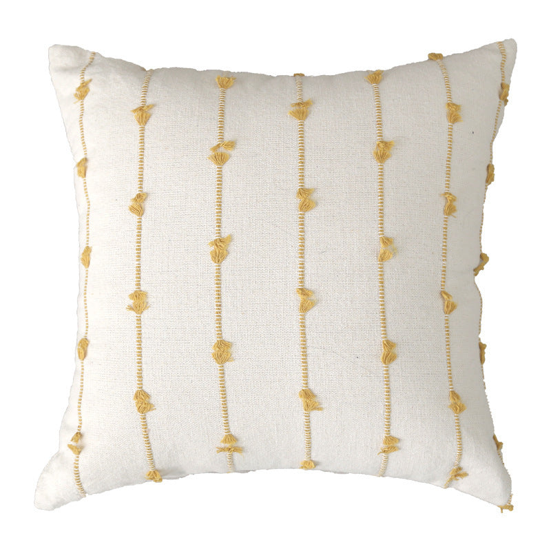 Decorative Square Cotton-Look Tufted Pillow Cover with Vertical Knot Trim and Concealed Zipper