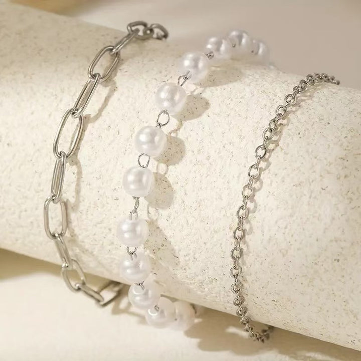 Elegant Layered Pearl and Chain Bracelet Set Kalsten