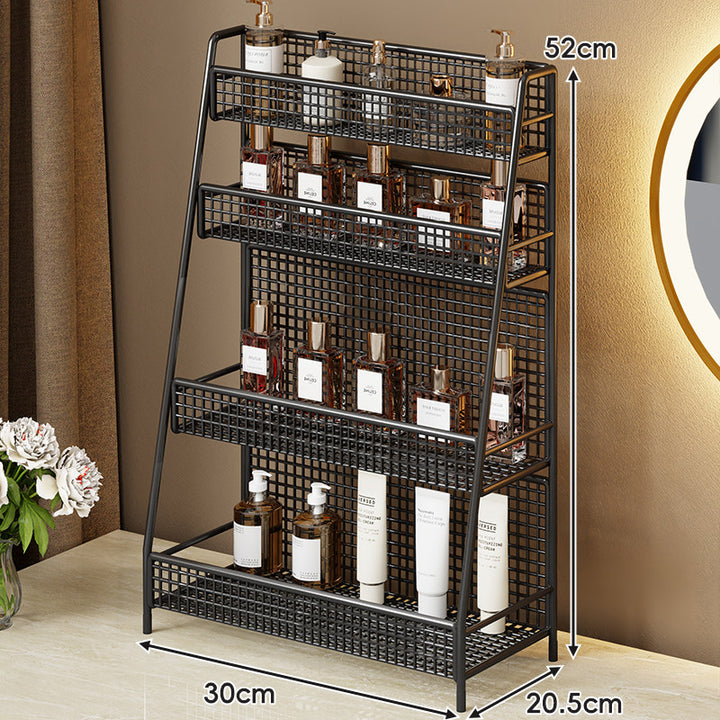 Two-Tier Metal Grid Countertop Vanity Organizer Shelf with Raised Front Lip