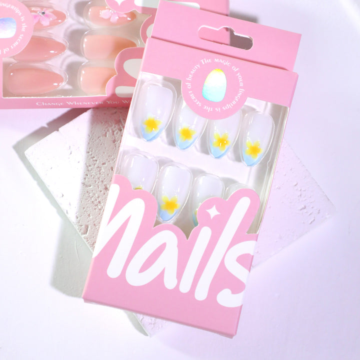 Artfully designed nail extensions with floral accent Kalsten