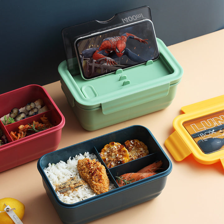Multi-Compartment Food Storage Lunch Box with Interactive Phone Holder