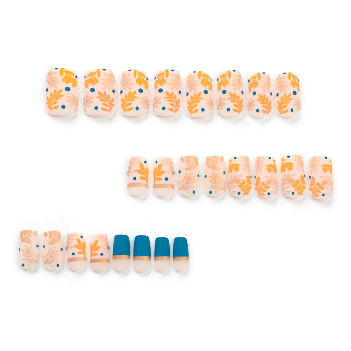 Artistic nail design with floral and golden accent Kalsten