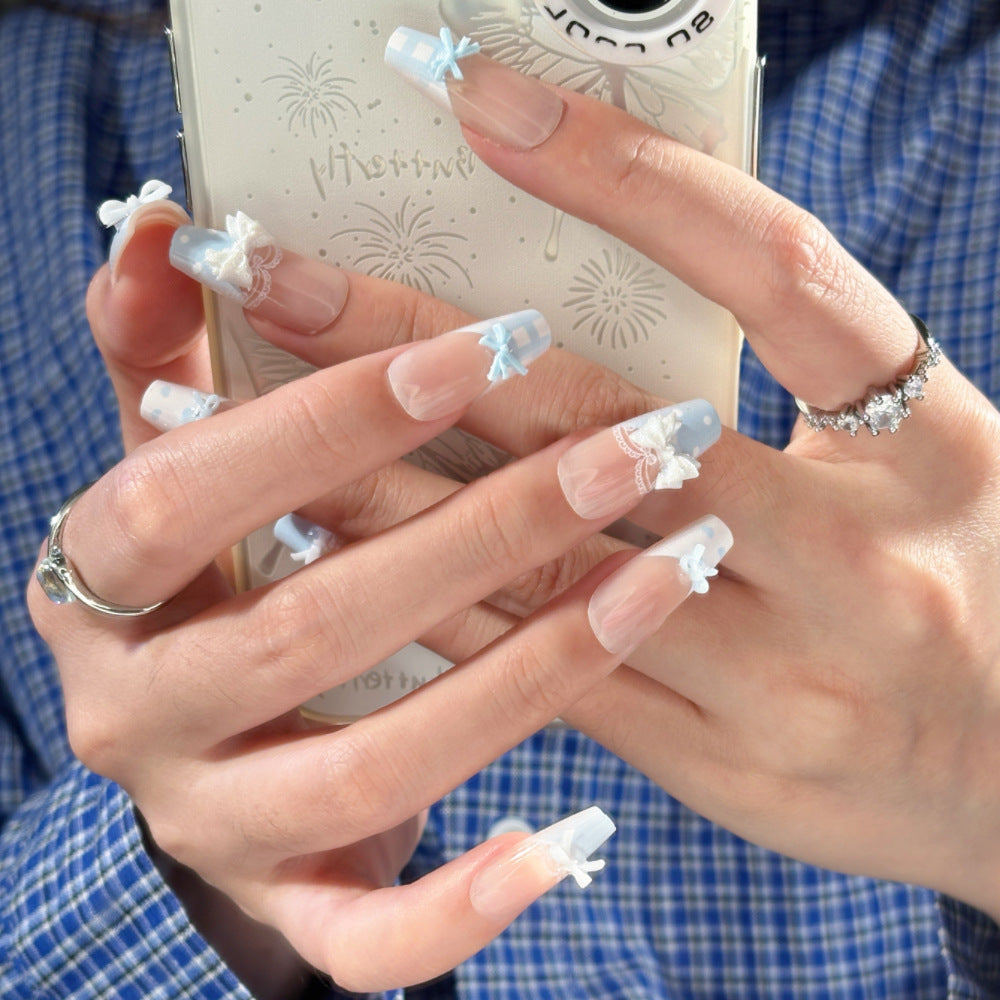 Artistic Press-On Nail Set with Floral and Gemstone Accents Kalsten