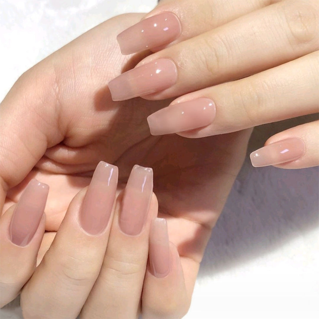 Natural Glossy Long Coffin Press-On Nails