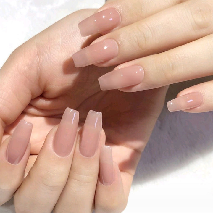 Natural Glossy Long Coffin Press-On Nails