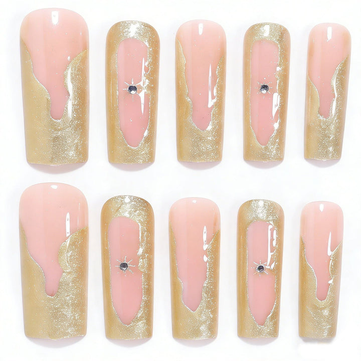 Artistic Long Nail Tips Set with Gold Accents Kalsten